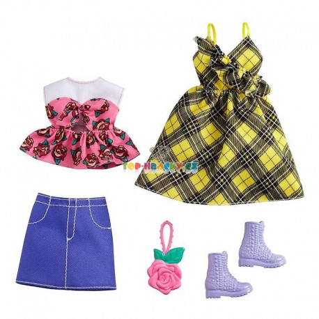 Barbie fashion oblečky kostkové šaty, top a sukně