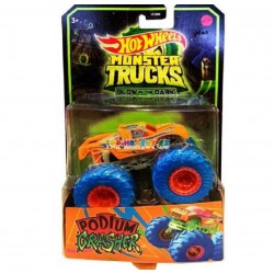 Hot Wheels Monster Trucks svítící ve tmě Podium Crasher modrá kola