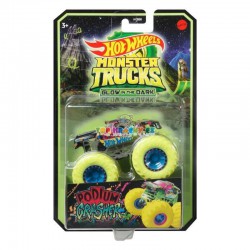 Hot Wheels Monster Trucks svítící ve tmě Podium Crasher žlutá kola
