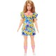 Barbie fashionistas modelka 208 šaty s modrými a žlutými květinami