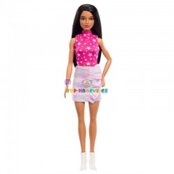 Barbie modelka 215 lesklá sukně a růžový TOP s hvězdami
